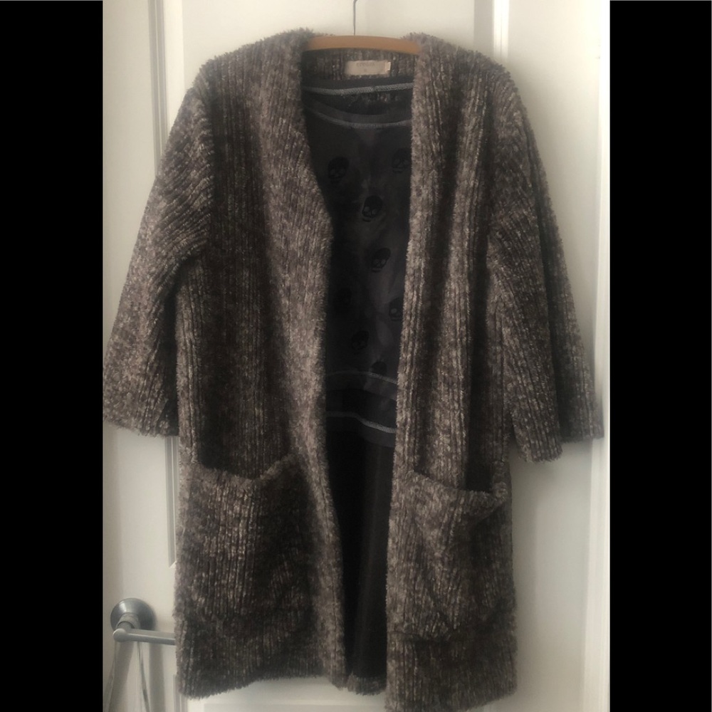 Cream Mauve Long Plush Open Coat/Cardigan o/s